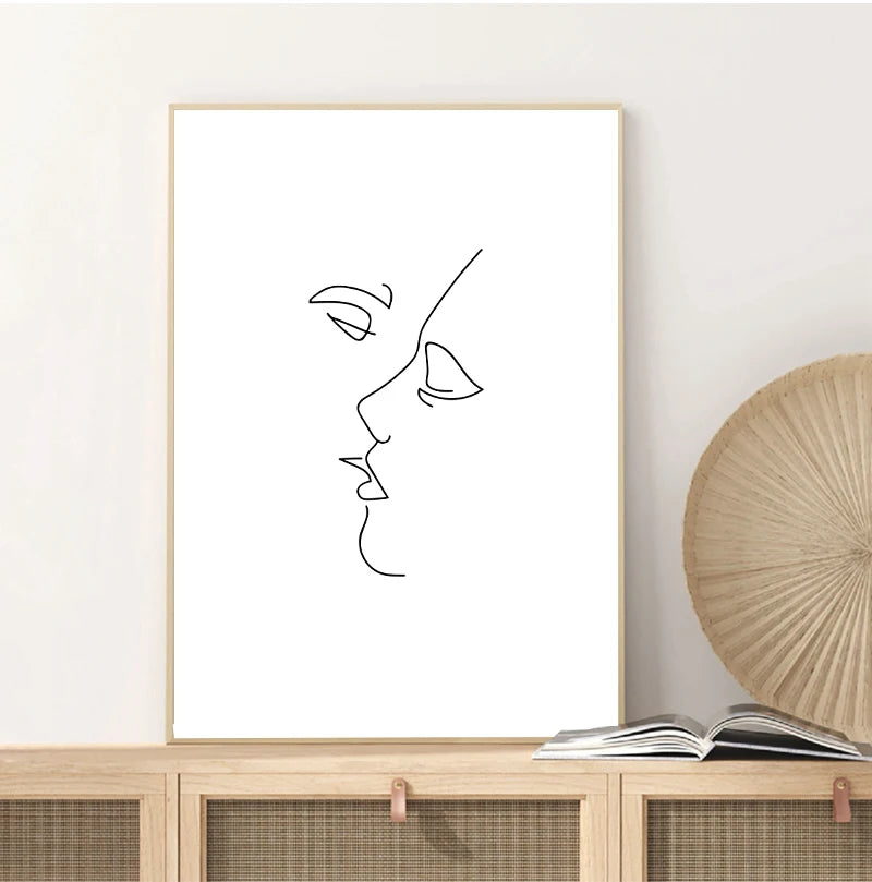 Modern Abstract Line Art Canvas Poster | Beige Black Minimalist