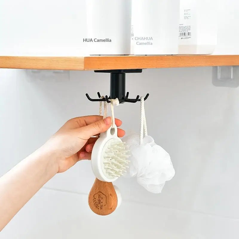 Under-Cabinet Utensil Hanger – 6 Rotating Hooks, No Drill