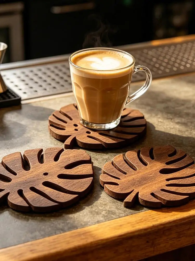 Monstera Wooden Coasters Set of 3 – Heat-Resistant Trivets
