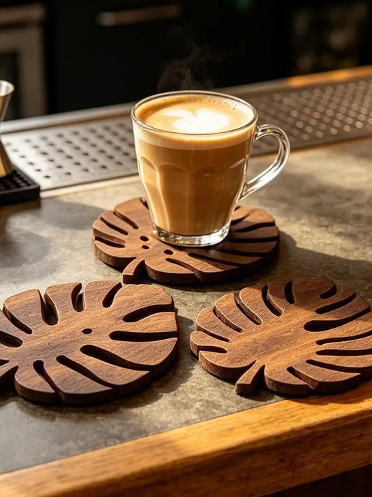 Monstera Wooden Coasters Set of 3 – Heat-Resistant Trivets Wooden Coaster Set Oasis Select