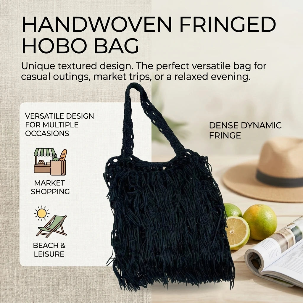 Women's Ethnic Style Woven Shoulder Bag Solid Color Fringe Design Casual Handbag with Adjustable Strap for Daily Use Peaceful Pleasures Health and Wellness