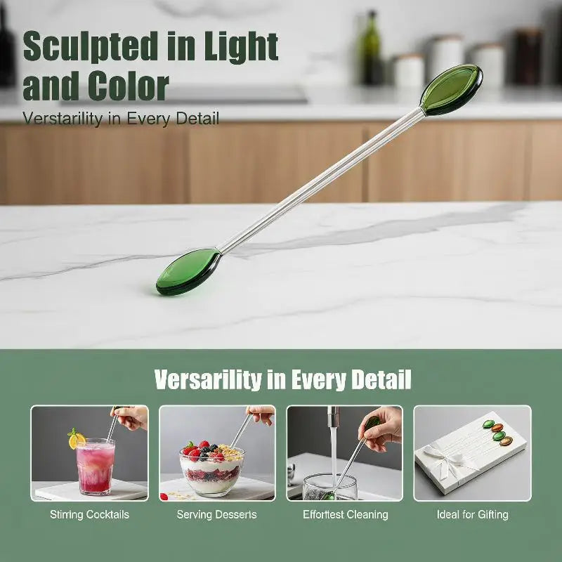 Colorful Glass Stirring Spoons – Long Handle, Heat Resistant