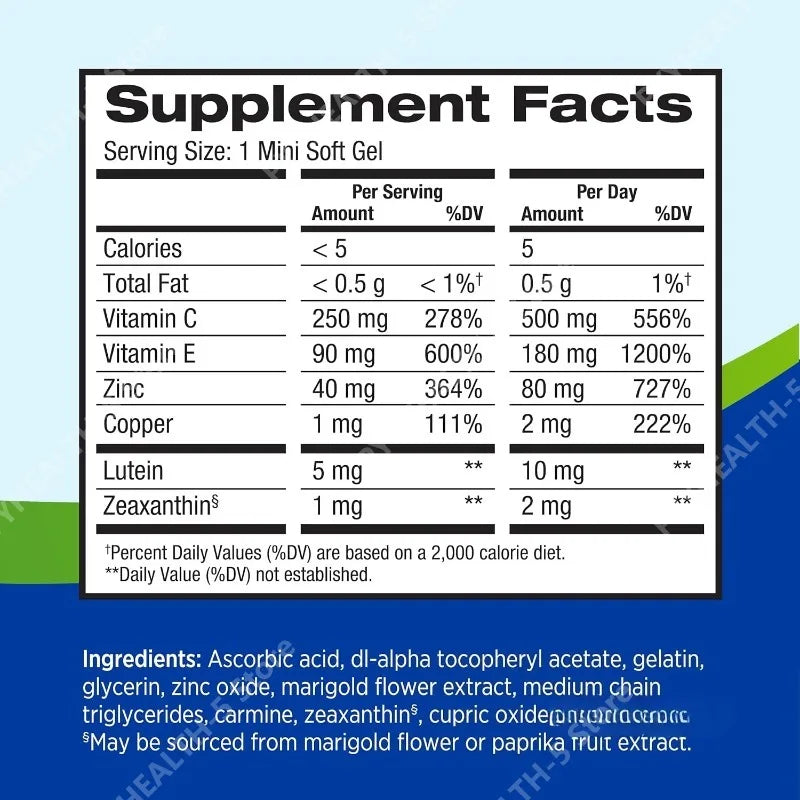 AREDS 2 Eye Vitamins Lutein Zeaxanthin C E Zinc | 120 Softgels