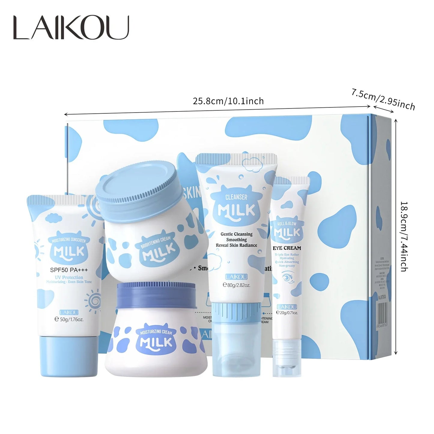 LAIKOU Milk Brightening 5-Piece Skincare Set – Cleanser & Cream
