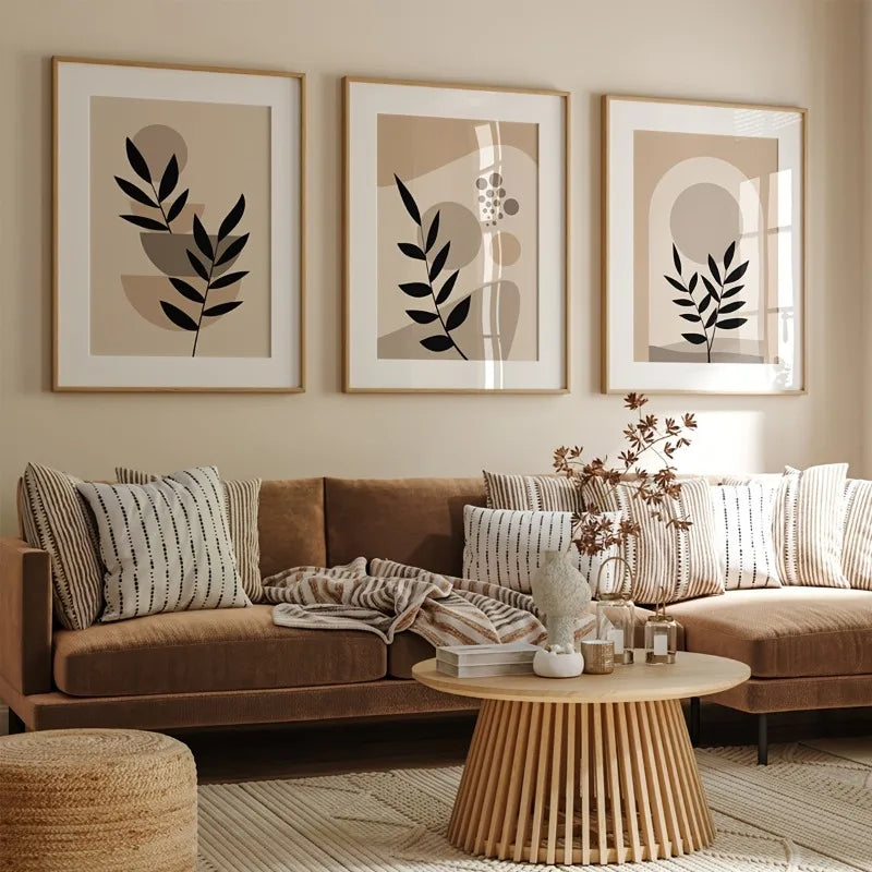 Boho Abstract Beige Wall Art Set of 3 | Minimalist Canvas Prints Canvas Wall Art Set Peaceful Pleasures Health and Wellness