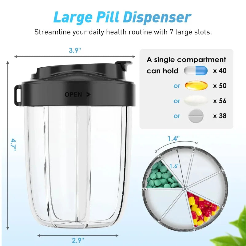 Large Pill Cup Bottle Organizer Supplement Organizer for Holding 6 Various Vitamins Travel Pill Case Box Straw Container Peaceful Pleasures Health and Wellness
