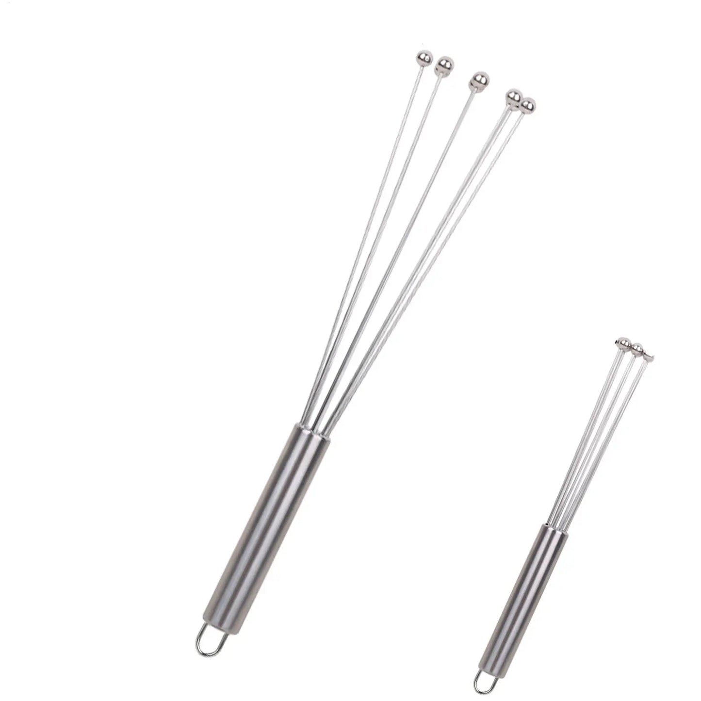 Stainless Steel Manual Egg Beater – Ball-Tip Whisk, 2 Sizes