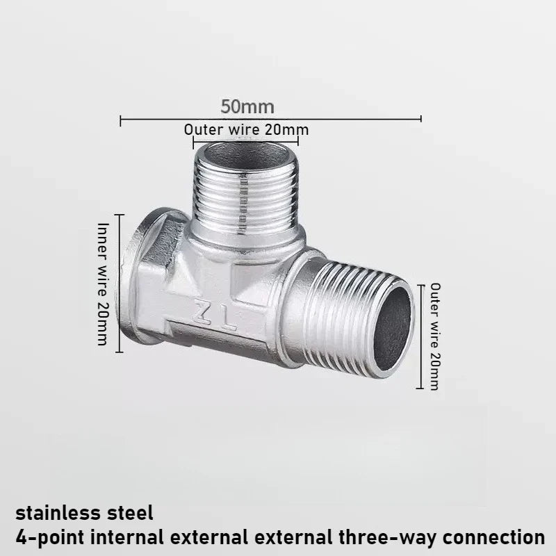 G1/2 Stainless Steel 3-Way T-Adapter Shower Water Splitter Valve