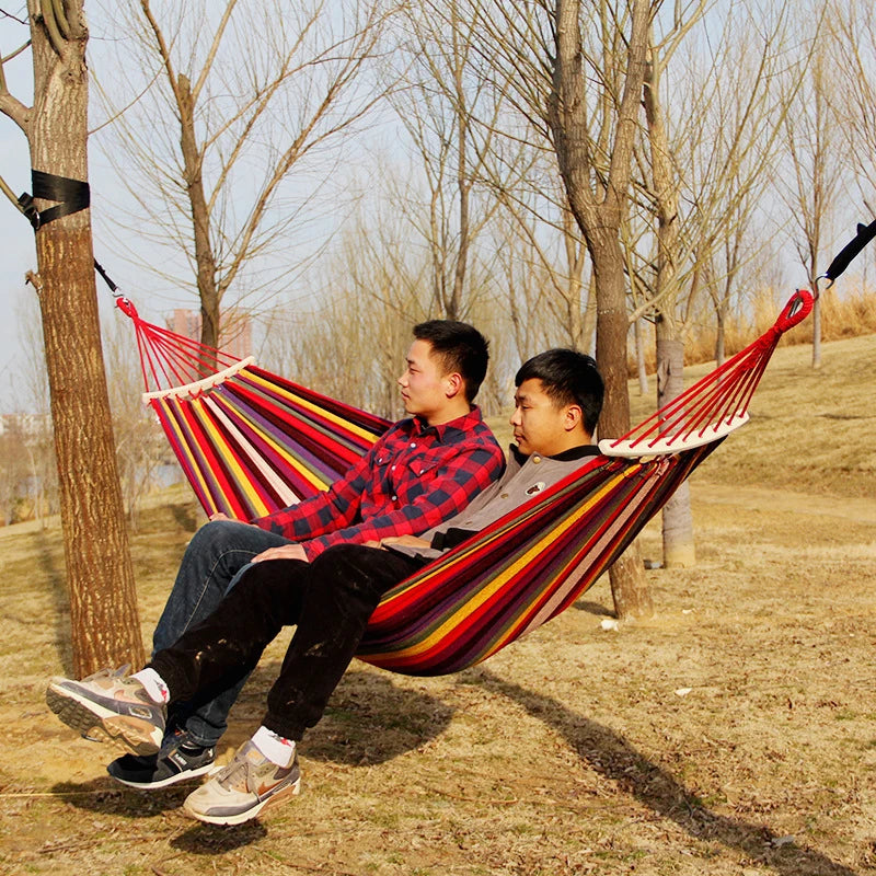 Outdoor Camping Indoor Swing Thickened Colored Strips Adult Double Anti-rollover Canvas Hammock No Wooden Sticks Peaceful Pleasures Health and Wellness