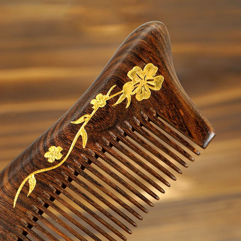 Natural Sandalwood Wide Tooth Comb – Anti-Static Moon Shape