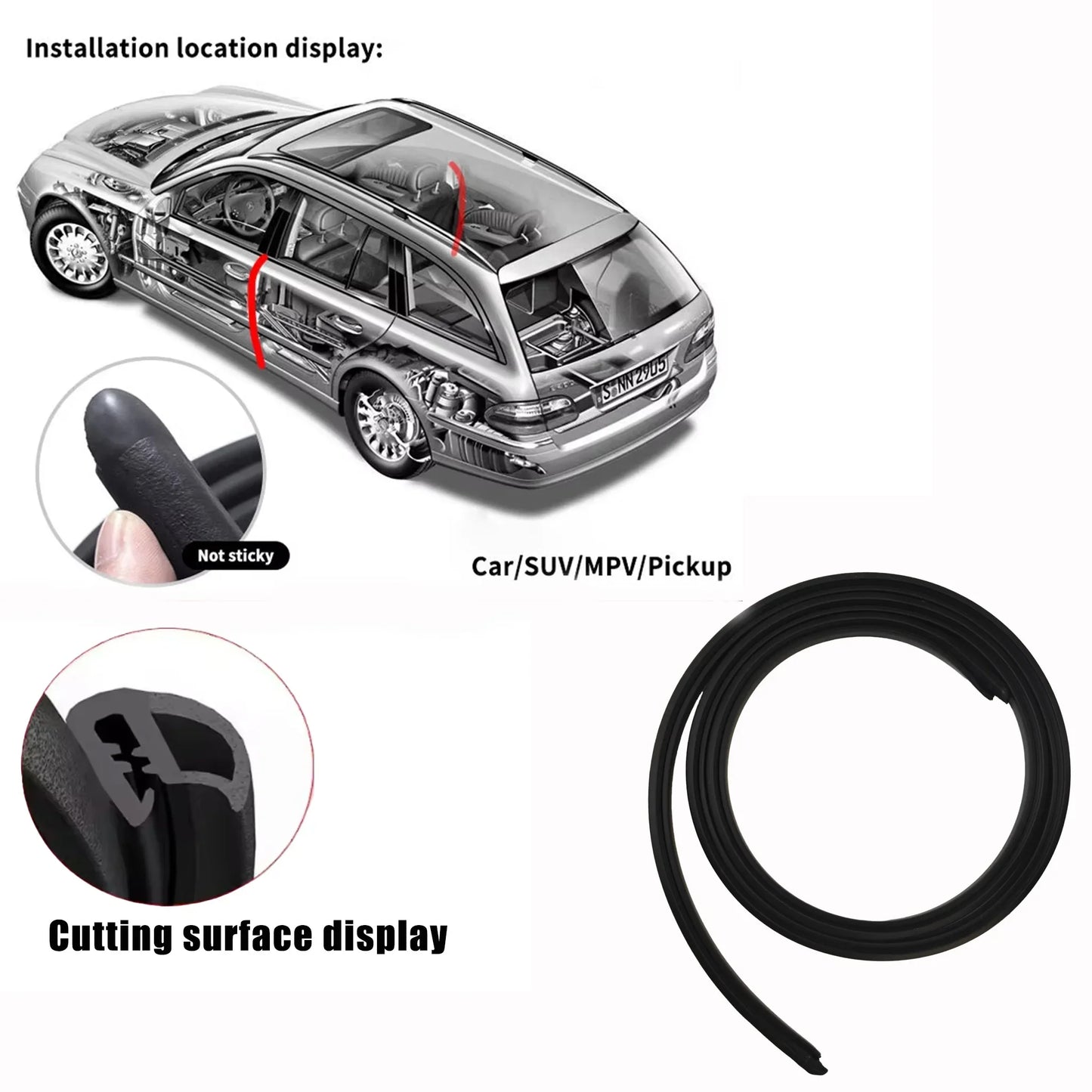 B Pillar EPDM Rubber Seal Strip | 2M Car Door Weatherstrip