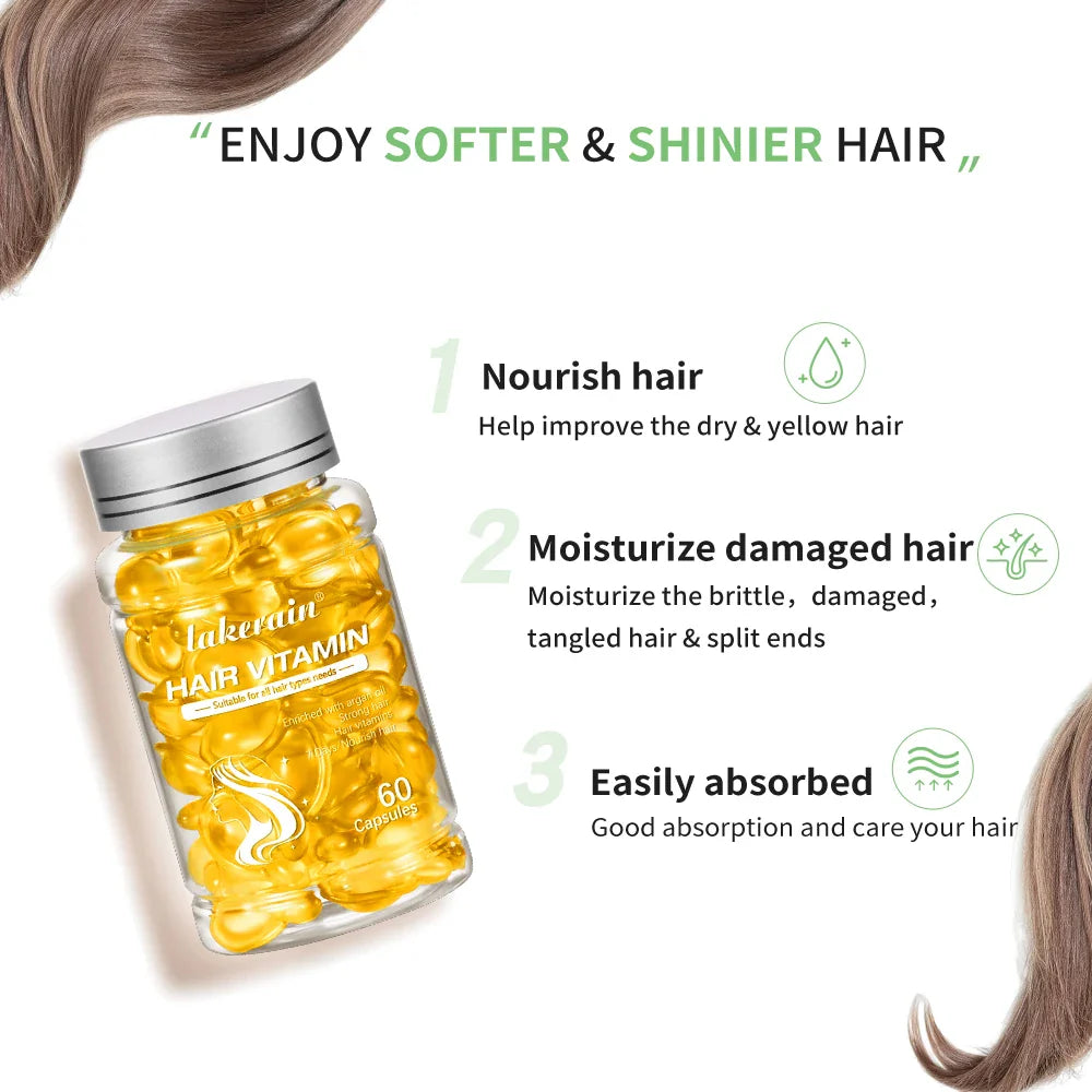 Moroccan Argan Vitamin Hair Oil Capsules – 60ct Nourish & Smooth