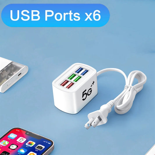 6-in-1 Power Strip USB Hub Desktop Charging Station 1m Cord Desktop Charging Station Peaceful Pleasures Health and Wellness