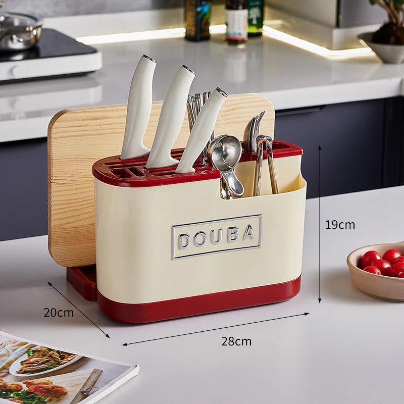 Multifunctional Knife Block Holder Kitchen Counter Stand Storage Rack for Knives Cleaver Chopsticks Organizer for Home Peaceful Pleasures Health and Wellness B Cream
