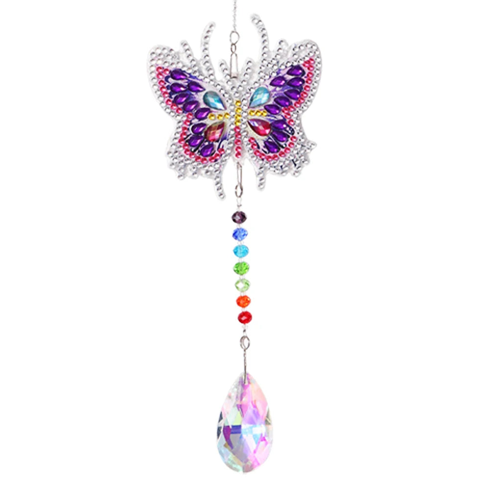 Diamond Mosaic DIY Light Catch Wind Chime Pendant Rhinestone Hanging Wall Ornament Rhinestone Picture Home Decoration Gifts Peaceful Pleasures Health and Wellness Butterfly