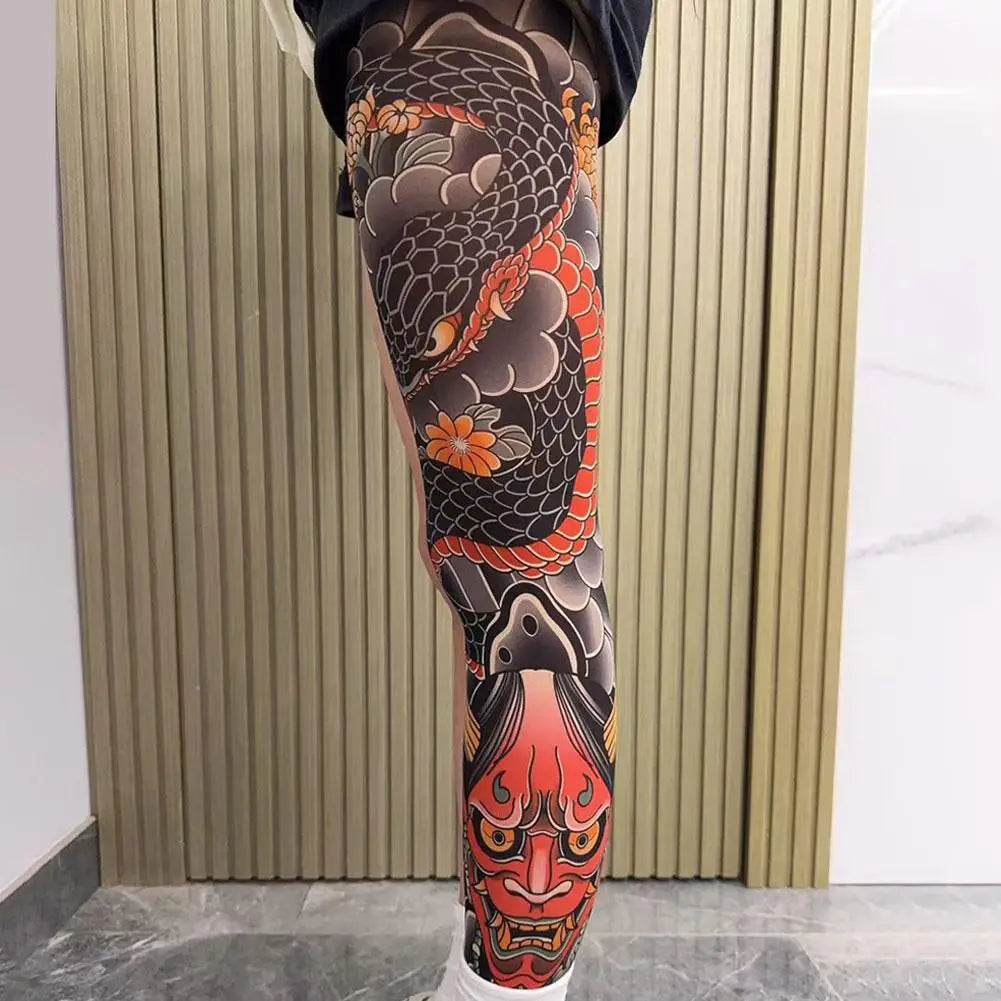 1PCS Tattoo-Inspired Fishnet Stockings for Fashion Peaceful Pleasures Health and Wellness D One Size
