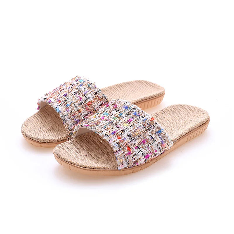 Women's Breathable Linen Flat Slippers | Summer Slides & House Shoes