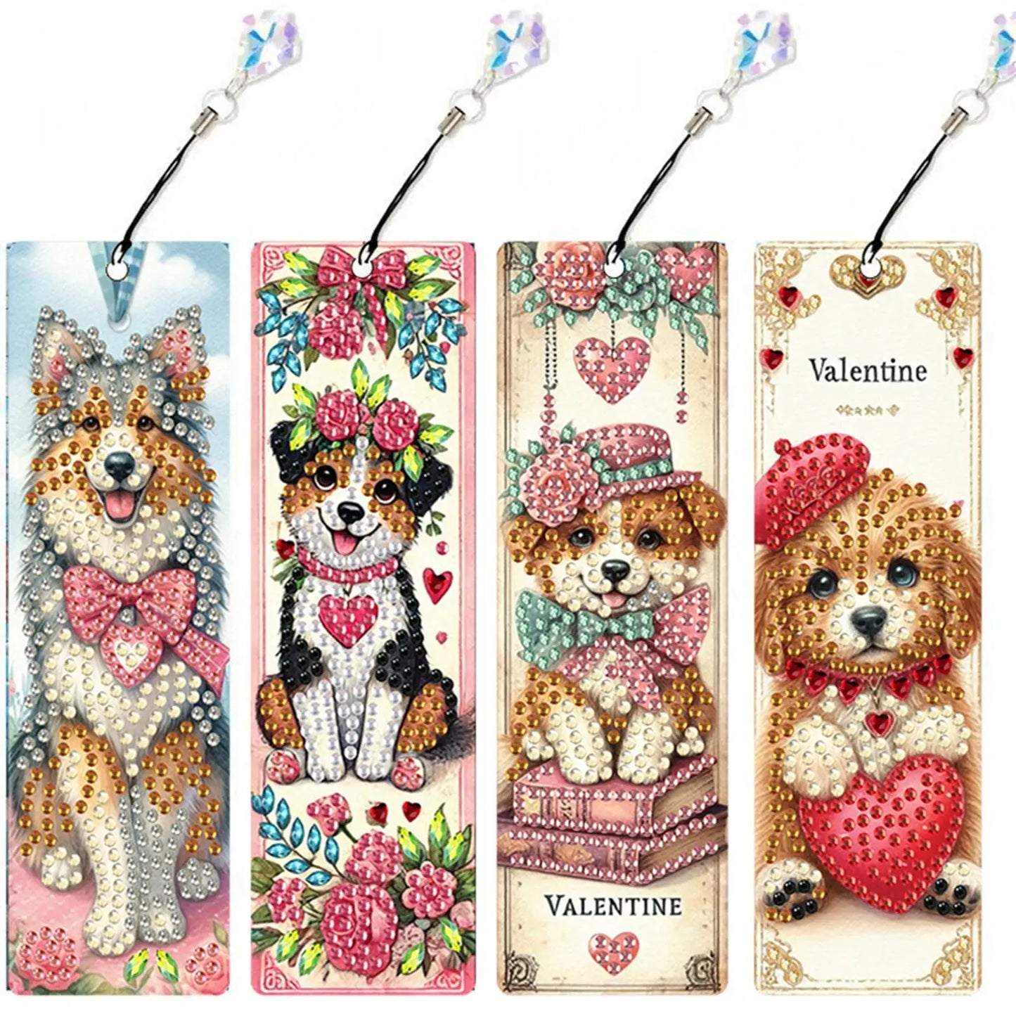 4-Pack DIY Diamond Painting Bookmarks with Pendants – Beginner Kit