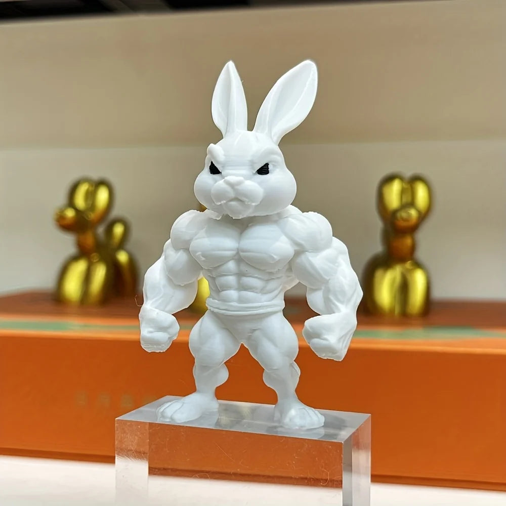 1 Piece White Muscle Rabbit Figurine Home Decor Item for Desktop, Entryway, Study, or Tv Cabinet, Also Suitable as a Gift for Friends or Loved Ones Peaceful Pleasures Health and Wellness 1Pcs