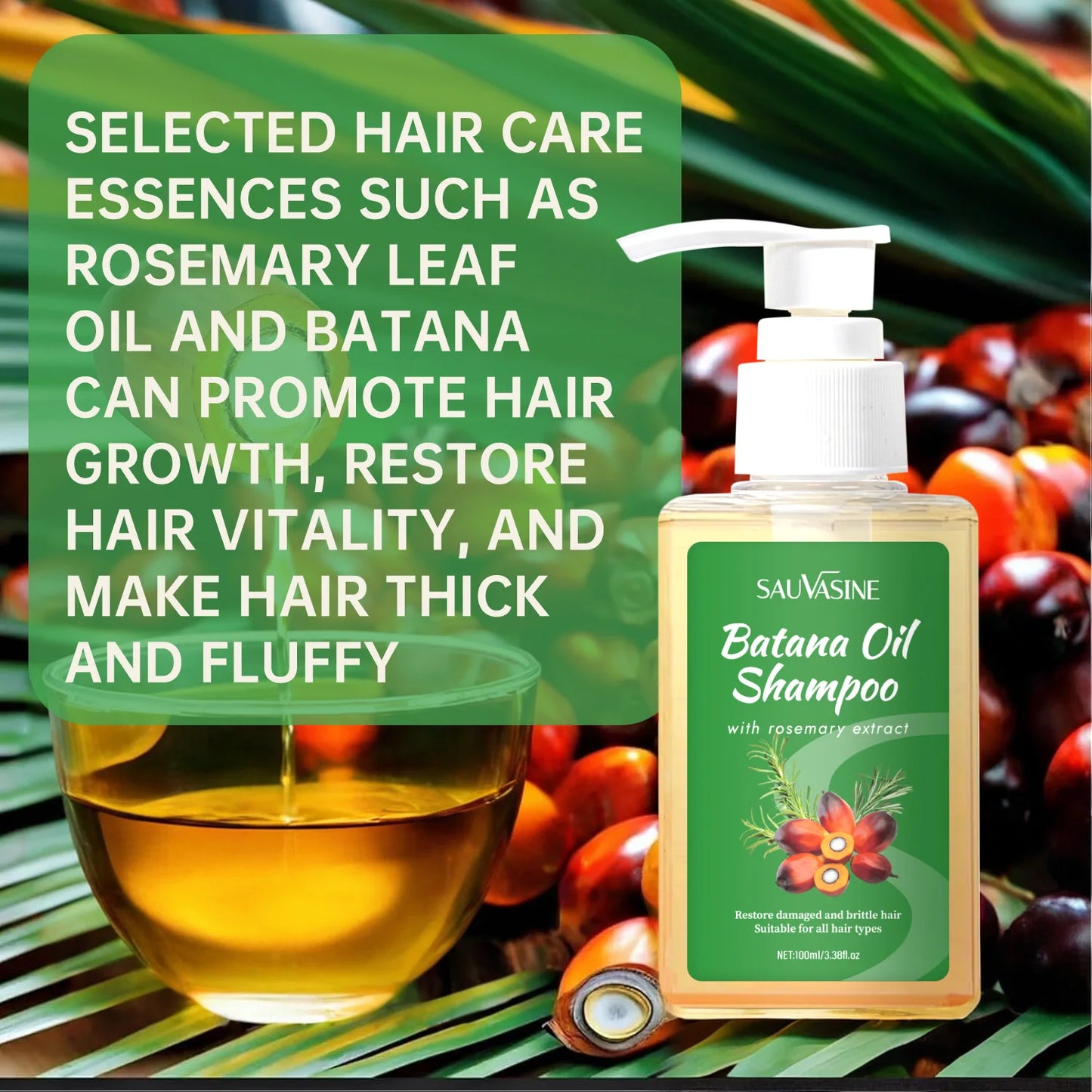 100ML Batana Oil Shampoo Soothing Scalp Intense Repair Batana Nourishing Shampoo with Rosemary Extract for All Hair Types Peaceful Pleasures Health and Wellness