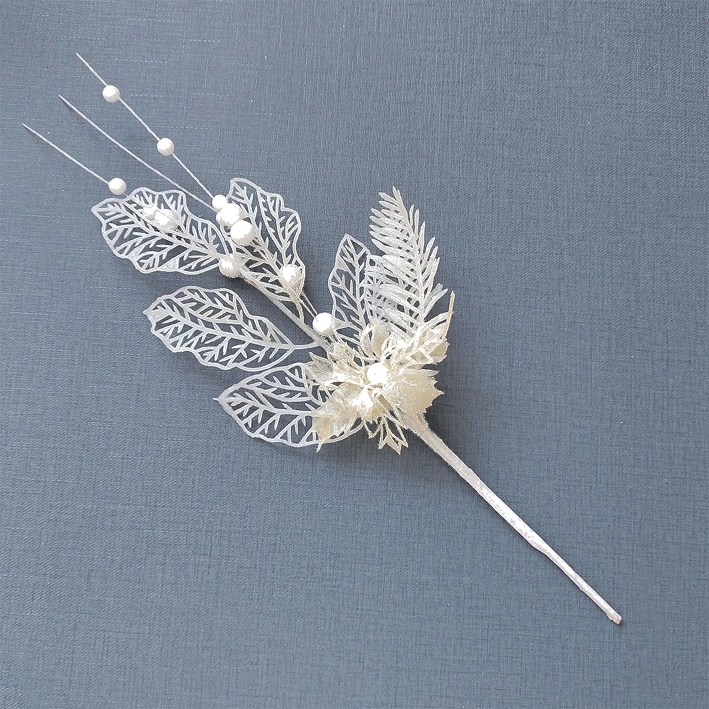 Christmas Tree Decoration Gold Lily Branch Home Decor Xmas Artificial Flower Leaves Berry Plug-In Glitter Fake Berries Branches Peaceful Pleasures Health and Wellness White One Size