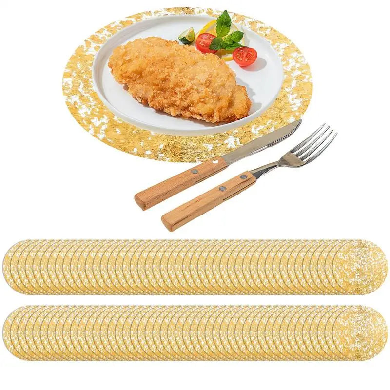 100pc Gold Foil Round Place Mats 13" | Party Table Mats