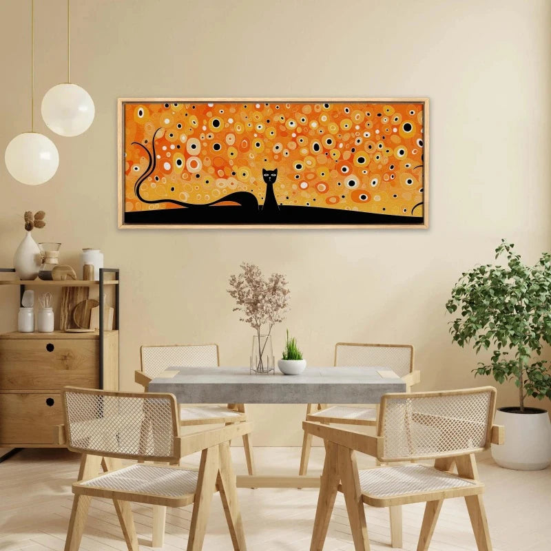 Unframed Black Cat Canvas Poster Art, Long Horizontal Orange Wall Art, Large No Framed Canvas, Frameless Wall Decor Art Peaceful Pleasures Health and Wellness