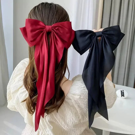 Korean Accessories Hair Clips Women Girls Big Bowknot Solid Satin Peaceful Pleasures Health and Wellness