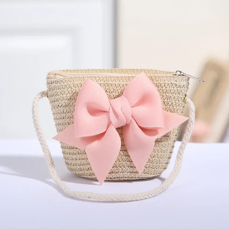 Girls Handmade Woven Straw Crossbody Bag | Bow Mini Purse