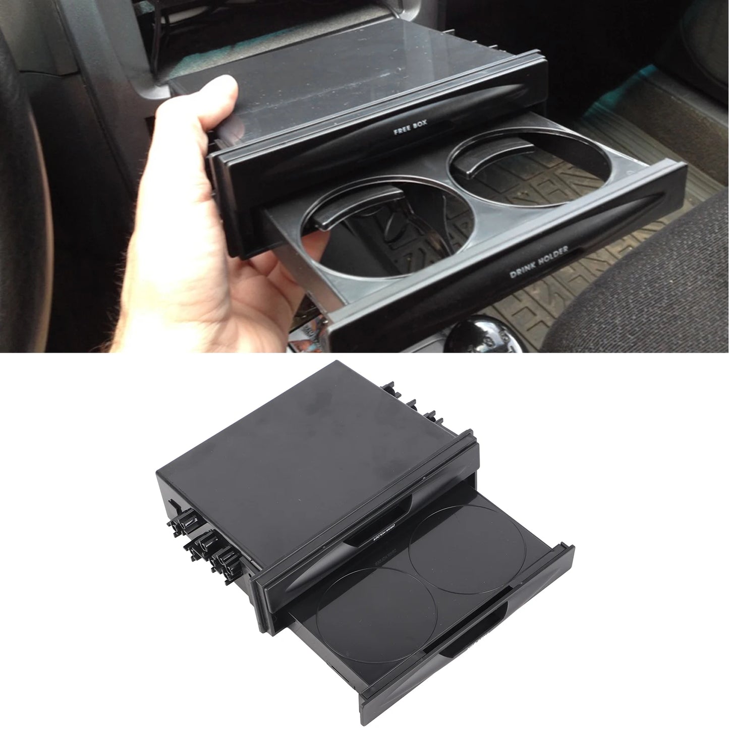 2-in-1 Single DIN Car Radio Cup Holder & Storage Box