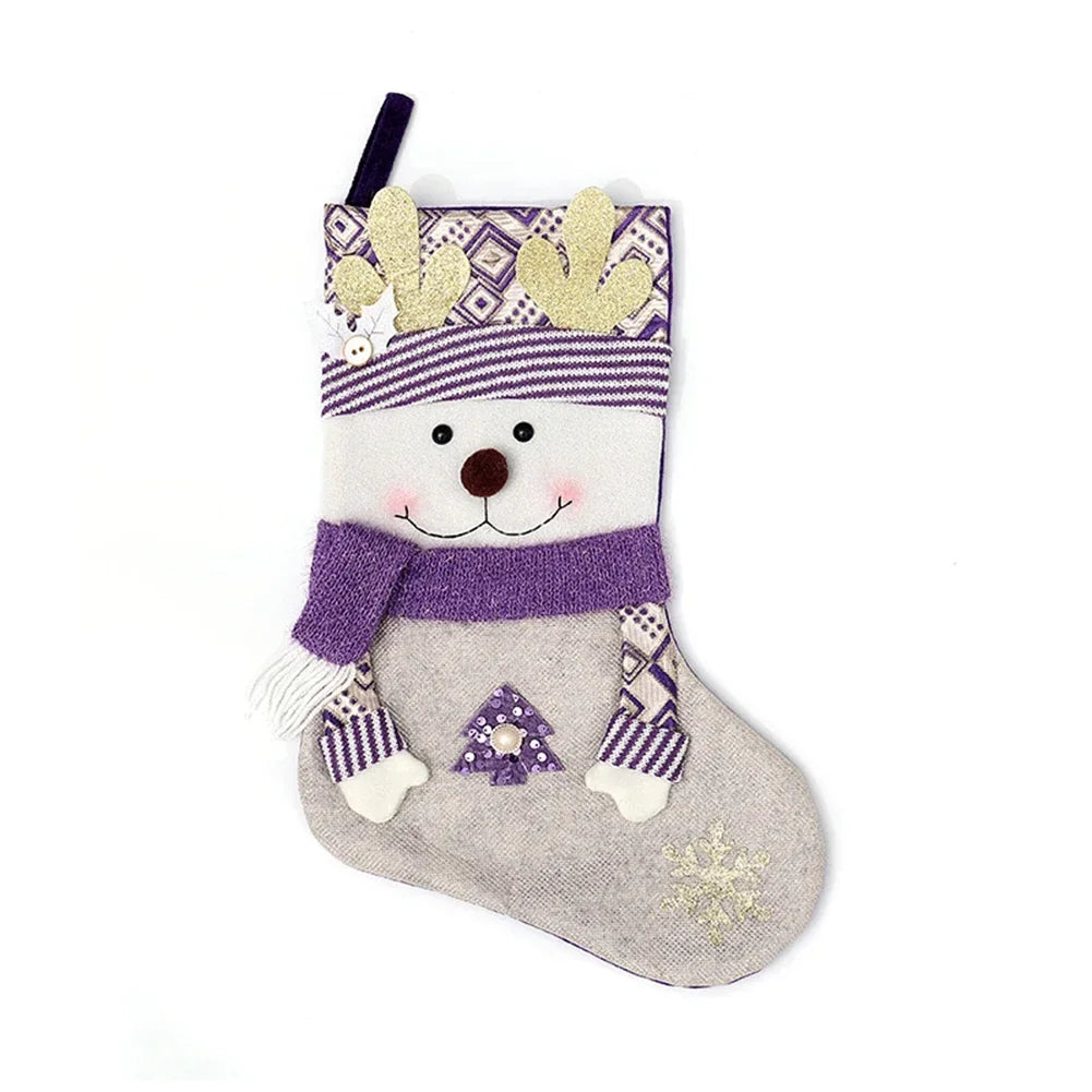 Purple Christmas Stockings – Santa, Snowflake & Antler 45cm