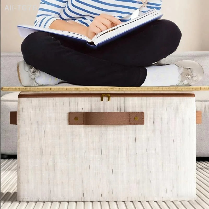 Foldable Zippered Clothes Storage Box | Cotton Linen Organizer