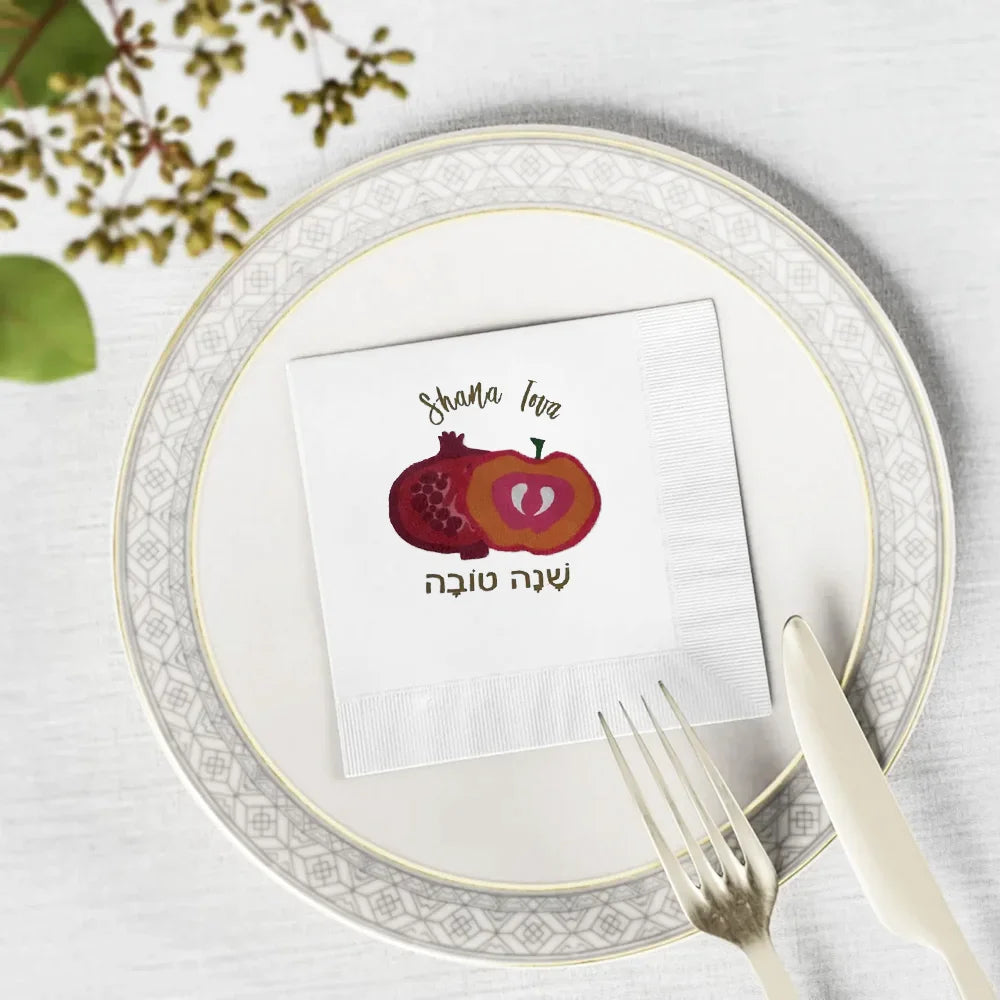 40-Piece Rosh Hashanah Cocktail Napkins | Pomegranate Design Cocktail Napkins Set Peaceful Pleasures Health and Wellness