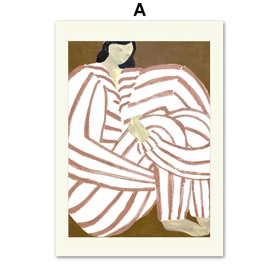 Modern Abstract Woman Wall Art Mid-Century Boho Figure Canvas Prints Minimalist Aesthetic Posters Living Room Bedroom Home De Peaceful Pleasures Health and Wellness A 40x50cm Unframed
