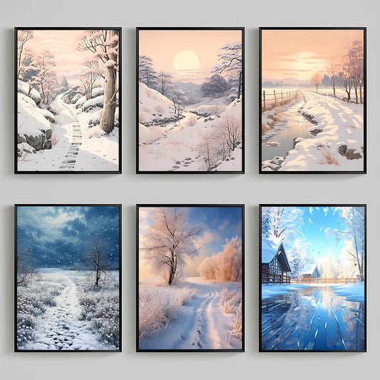 Winter Landscape Wall Art, Snowy Forest Plant Canvas Painting, Nordic Cozy Season Poster Print for Bedroom Living Room Decor Peaceful Pleasures Health and Wellness