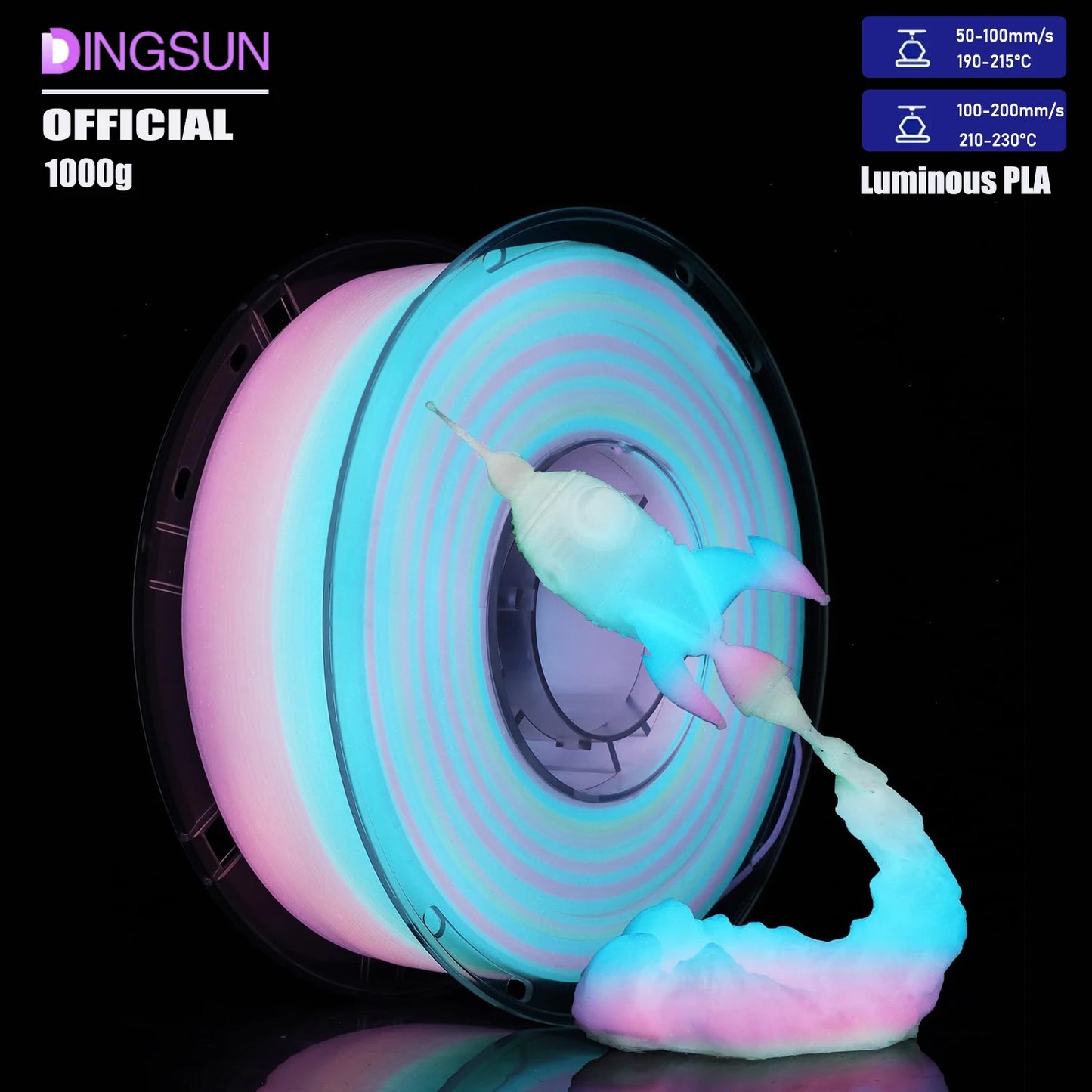 3D Maliang Glow Rainbow PLA Filament 1.75mm | Luminous Colors