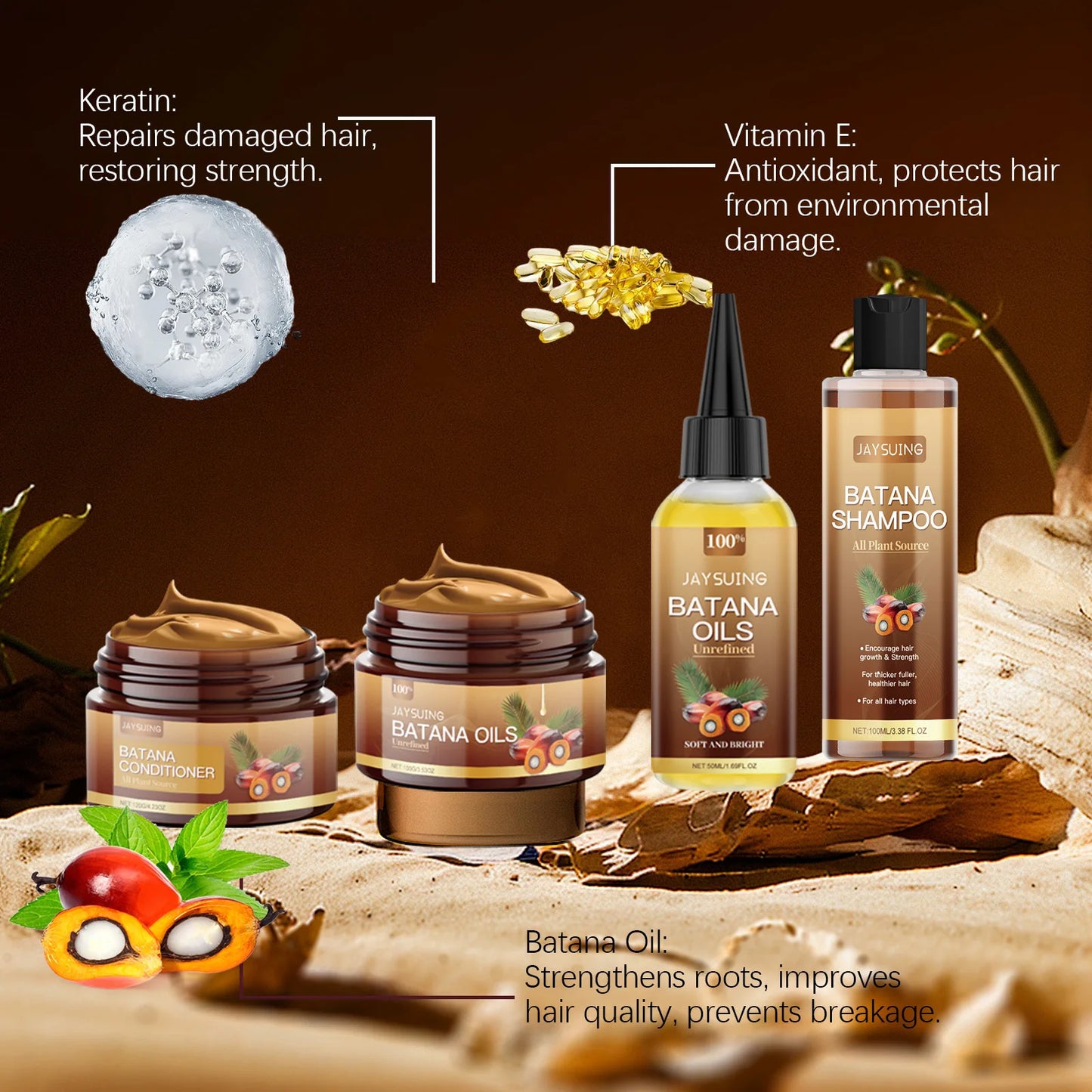 Hair Care Product Batana Oil Shampoo Conditioner Repair Split Ends Frizzy Damage Moisturize Smooth Shiny Keratin Hair Mask Serum Peaceful Pleasures Health and Wellness