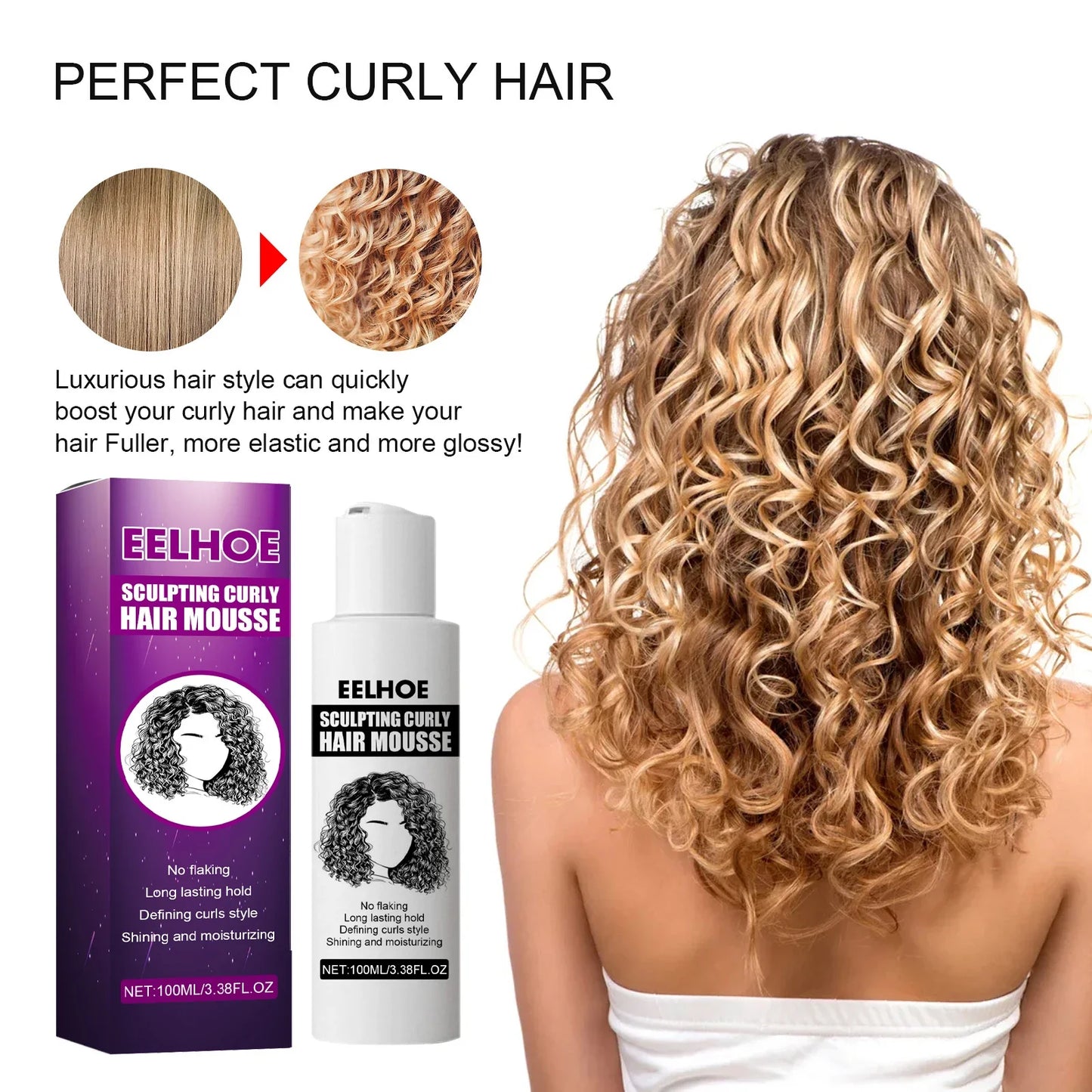 Eelhoe Curly Hair Mousse – Strong Hold, Anti-Frizz & Moisture