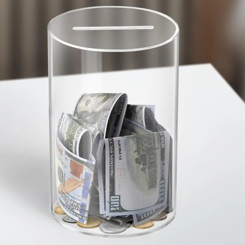 Large Clear Acrylic Piggy Bank – Coins & Bills Saving Jar