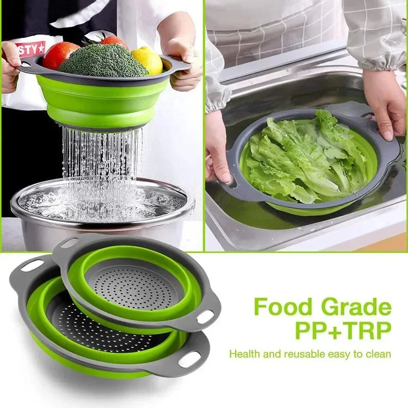 Silicone Folding Drain Basket Fruit Vegetable Washing Basket Foldable Strainer Colander Collapsible Drainer Kitchen Storage Tool Peaceful Pleasures Health and Wellness