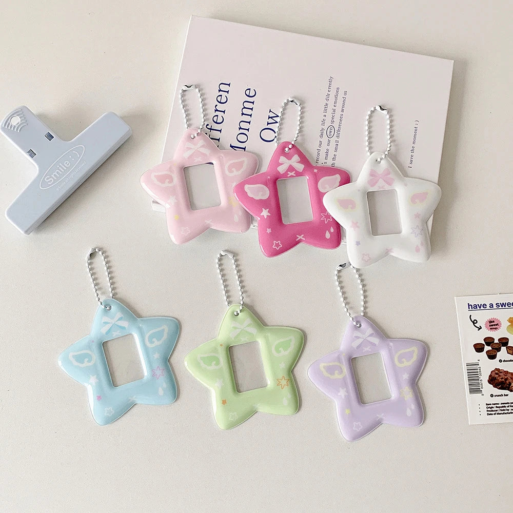 With Keychain Mini Photocard Holder Star Pendant PVC Card Cover ID Photo Photocard Frame Idol Photo Card Korean Ins Style Peaceful Pleasures Health and Wellness