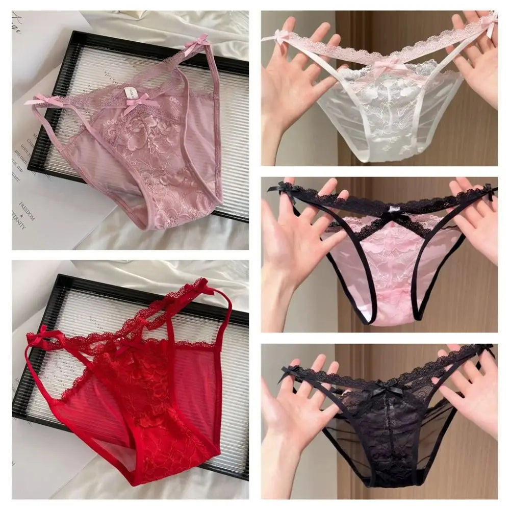 Women's Lace Bow Briefs | Seamless Mesh Mid-Rise Panties Lace Briefs Peaceful Pleasures Health and Wellness