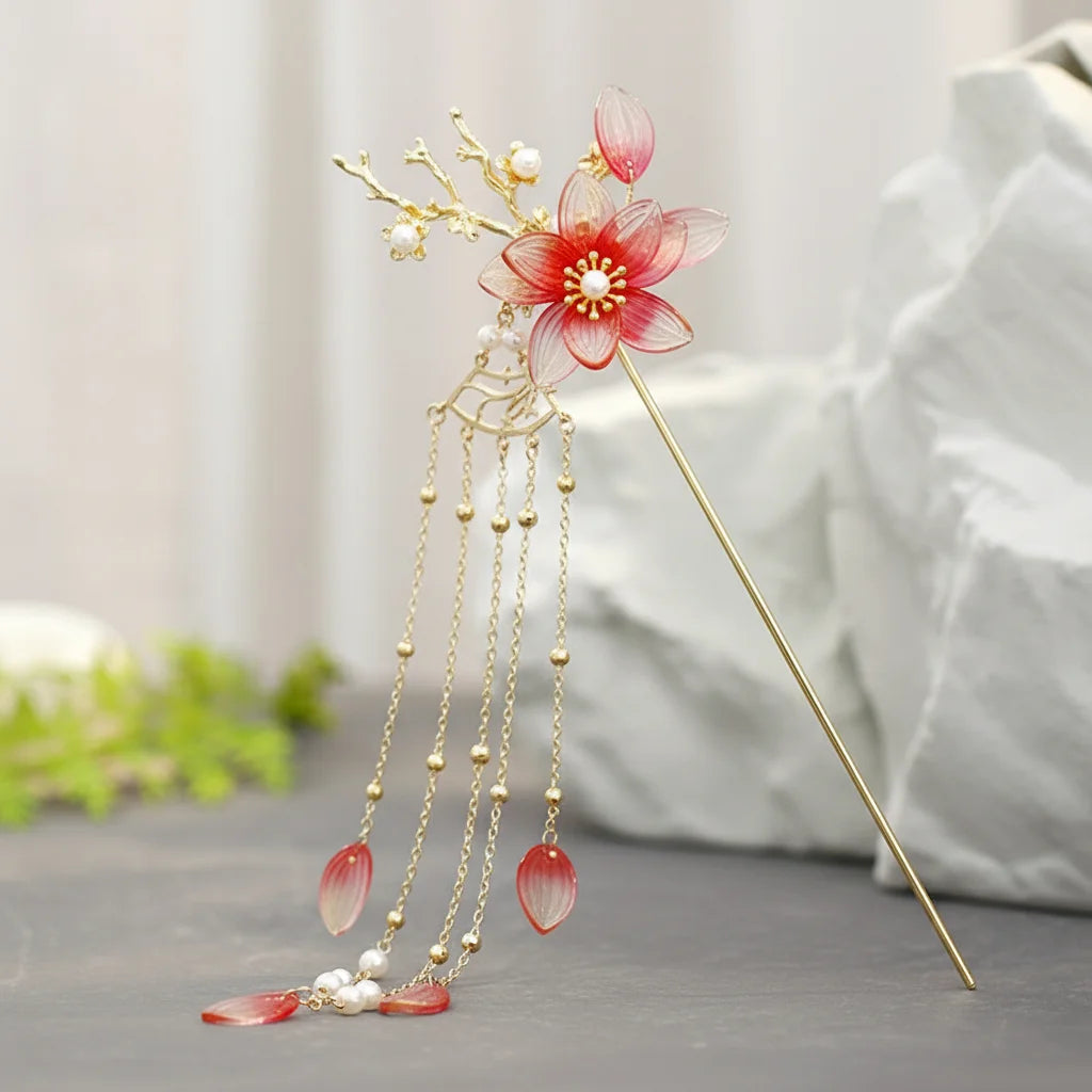 Retro Style Hairpin Set for Hanfu Flower Tassel Hair Accessories Wedding Bun Decoration Peaceful Pleasures Health and Wellness