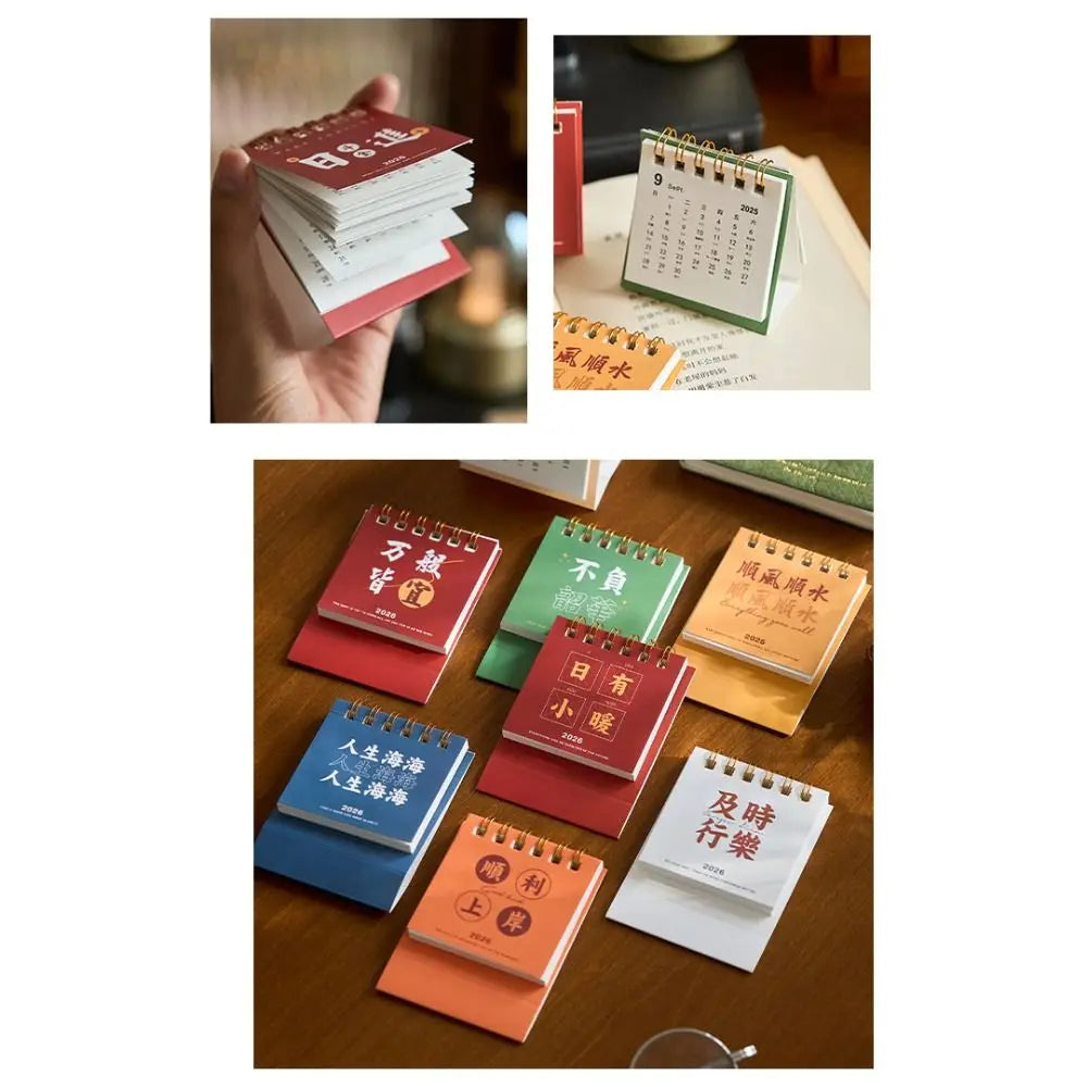 Month Date Display 2026 Mini Desk Calendar Solid Color Coil Binding Monthly Planner Simple Date Planner Horse Year Calendar Peaceful Pleasures Health and Wellness