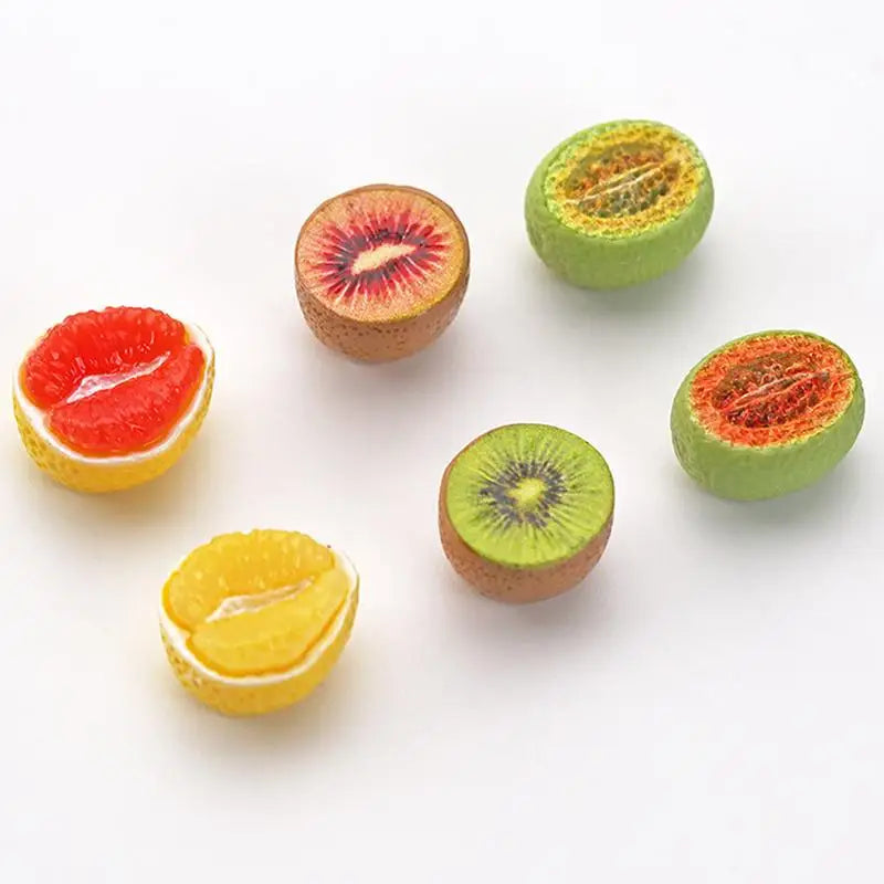 10pcs Resin Mini Fruit Charms – Kiwi, Grapefruit & Papaya DIY