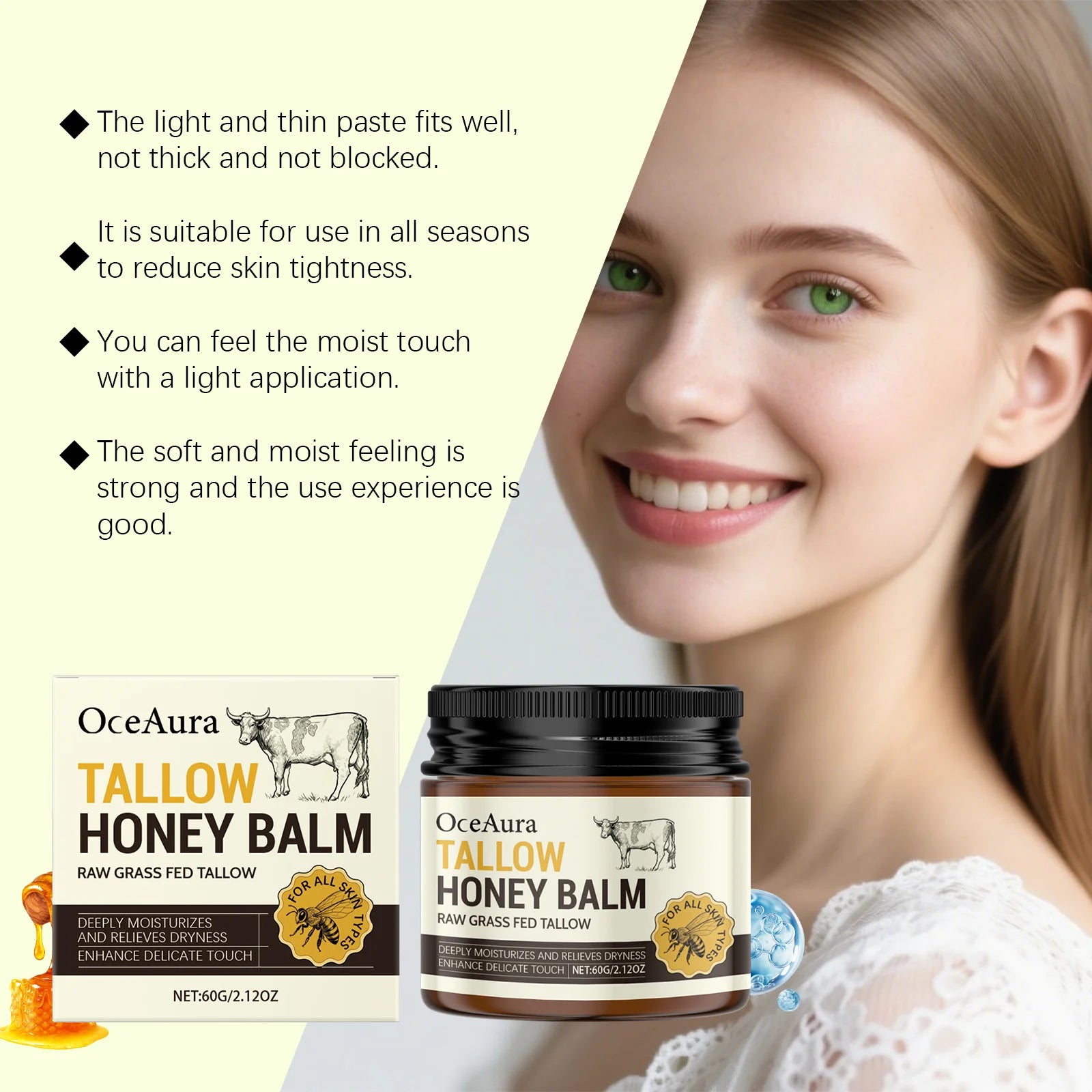 Grass Fed Tallow Honey Balm Nourishing Repair Damaged Skin Fade Fine Lines Improve Dullness Smoothing Glow Soothing Moisturizer Peaceful Pleasures Health and Wellness