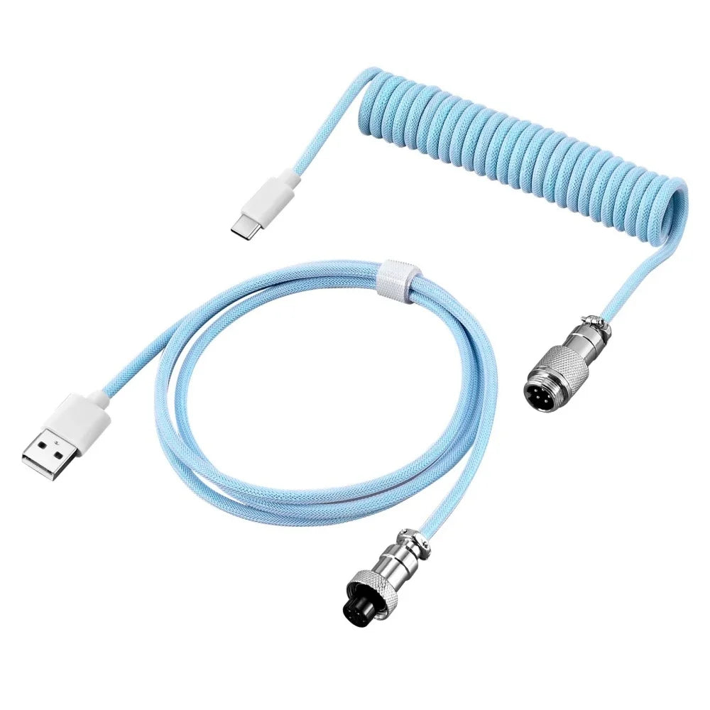 USB-C Coiled Keyboard Cable | Aviator Connector, Braided, 3M