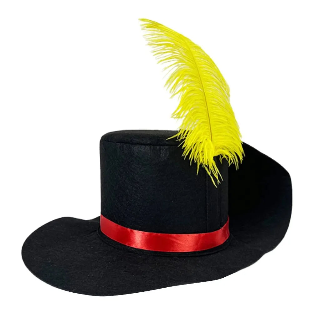 Black Snowman Costume Hat with Simulated Feathers Artistic Felt Hat Sun Protection Retro Top Hat Role Play Costume Cosplay Peaceful Pleasures Health and Wellness A