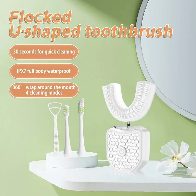 Teeth Whitening Light U-Shaped Sonic Wireless Toothbrush 360° Ultrasonic Lazy Automatic Adult Electric Silicone Toothbrush Kit Peaceful Pleasures Health and Wellness