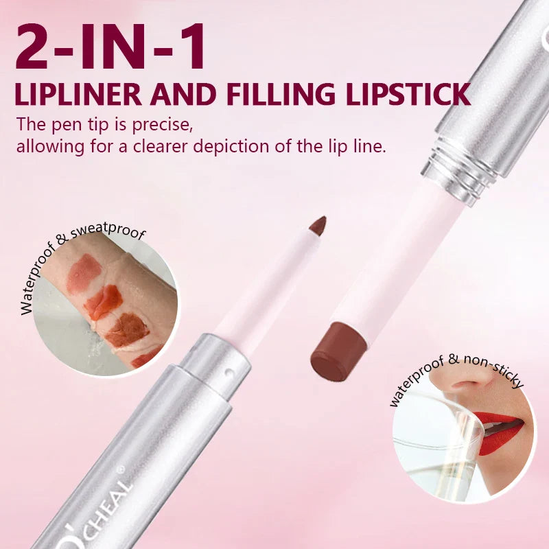 O'CHEAL 2-in-1 Matte Lipstick & Lip Liner Pencil | 24H, 6 Colors